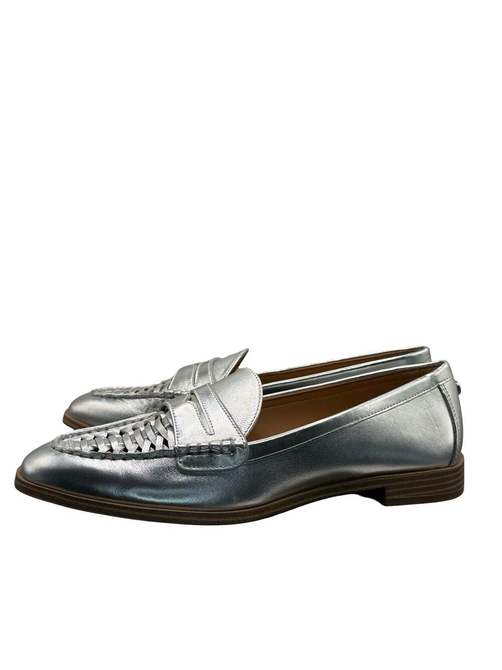 Vince Camuto Caylas Metallic Silver Woven Loafers Size 9.5M - Picture 4 of 9